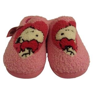 Peanuts Slippers Snoopy Heart Pink Red Plush Sz. 6 - 6.5 New Woman